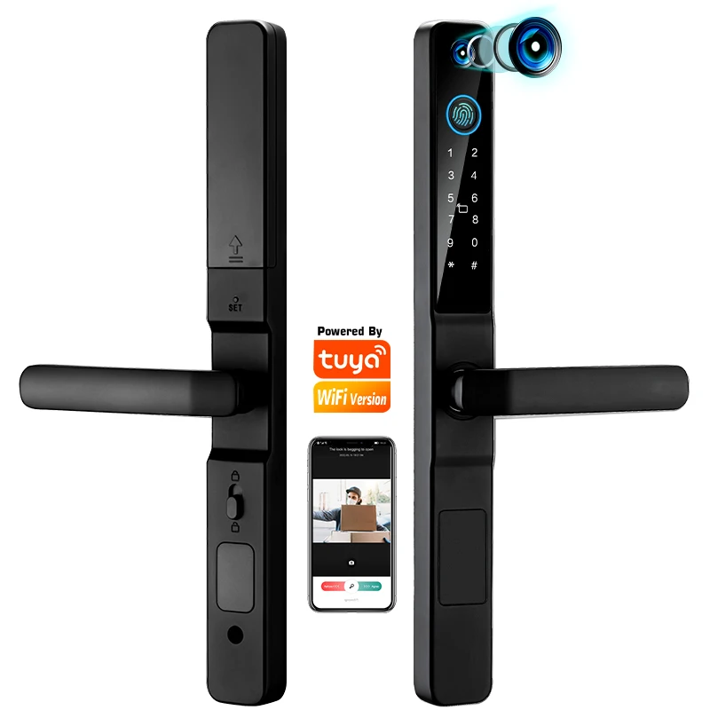 

WiFi Tuya App Smart Lock with Camera Video Doorbell Fingerprint Keyless Entry Keypad Door Lock with Handle for Front Door