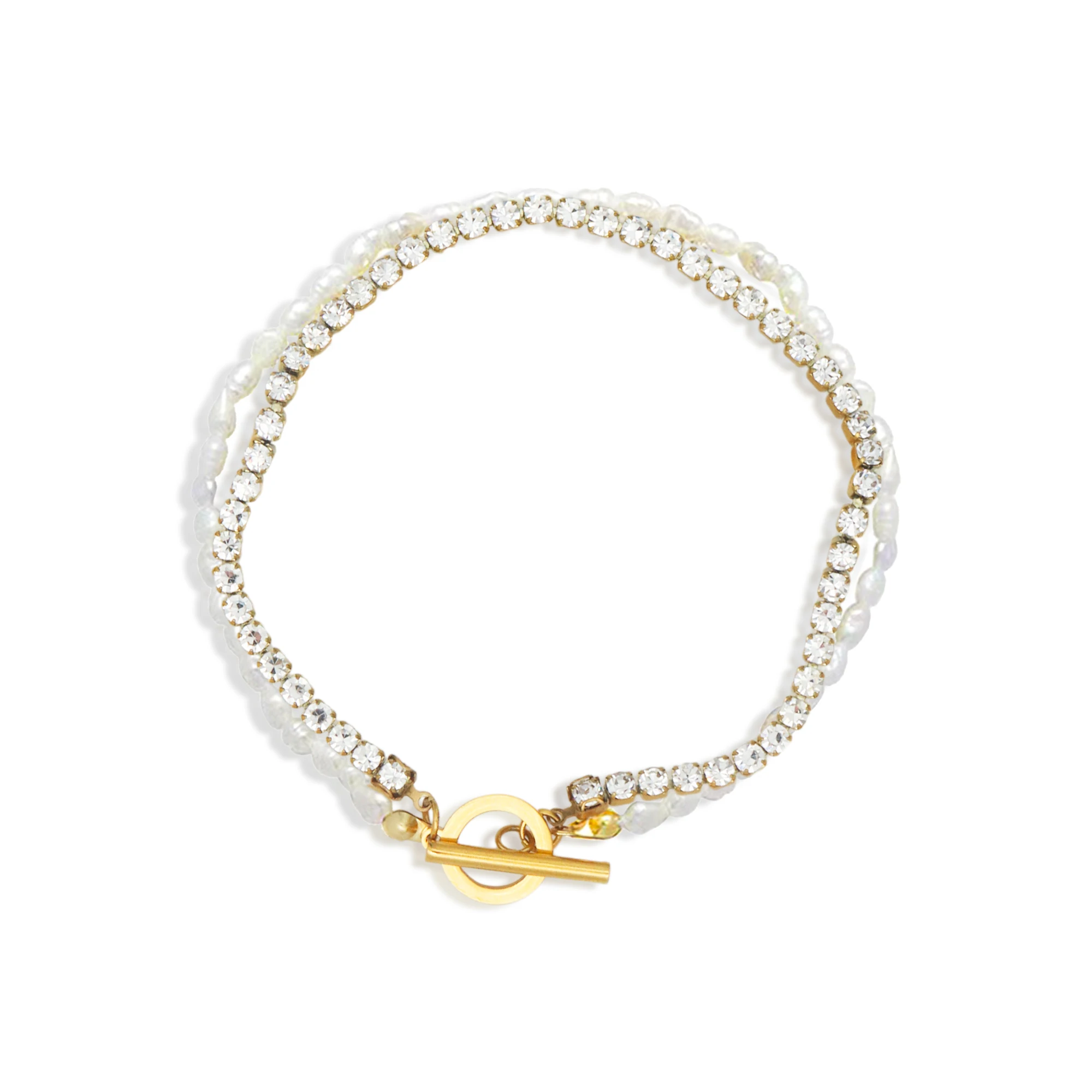 

Chris April in stock fashion jewelry PVD gold plated 316L stainless steel OT cultured pearls tennis chain Bracelet for women