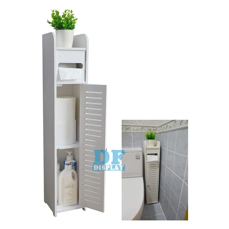 

HS061 Small Bathroom Storage Corner Floor Cabinet with Doors and Shelves, Thin Toilet Vanity Cabinet, Bath Sink Organizer, White