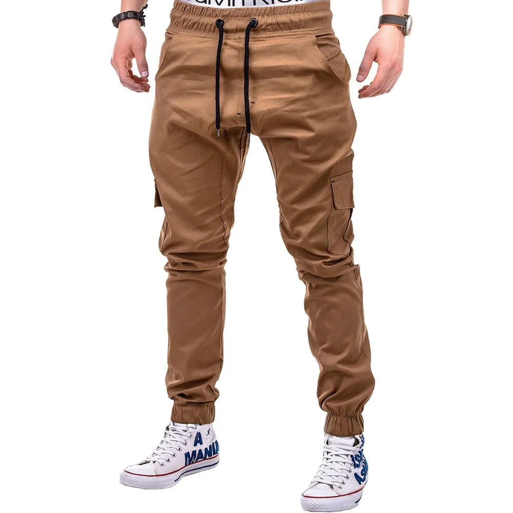 

plus size men's cargo stacked joggers pants with side pockets work sports casual trousers for men
