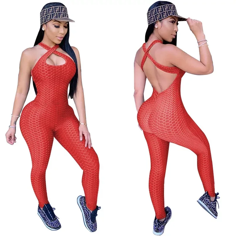 

BBYKS6292 Orange New Women Slim-Fit Hip One-Piece summer new trendy fitness gym sports fashion vest women jumpsuits and rompers