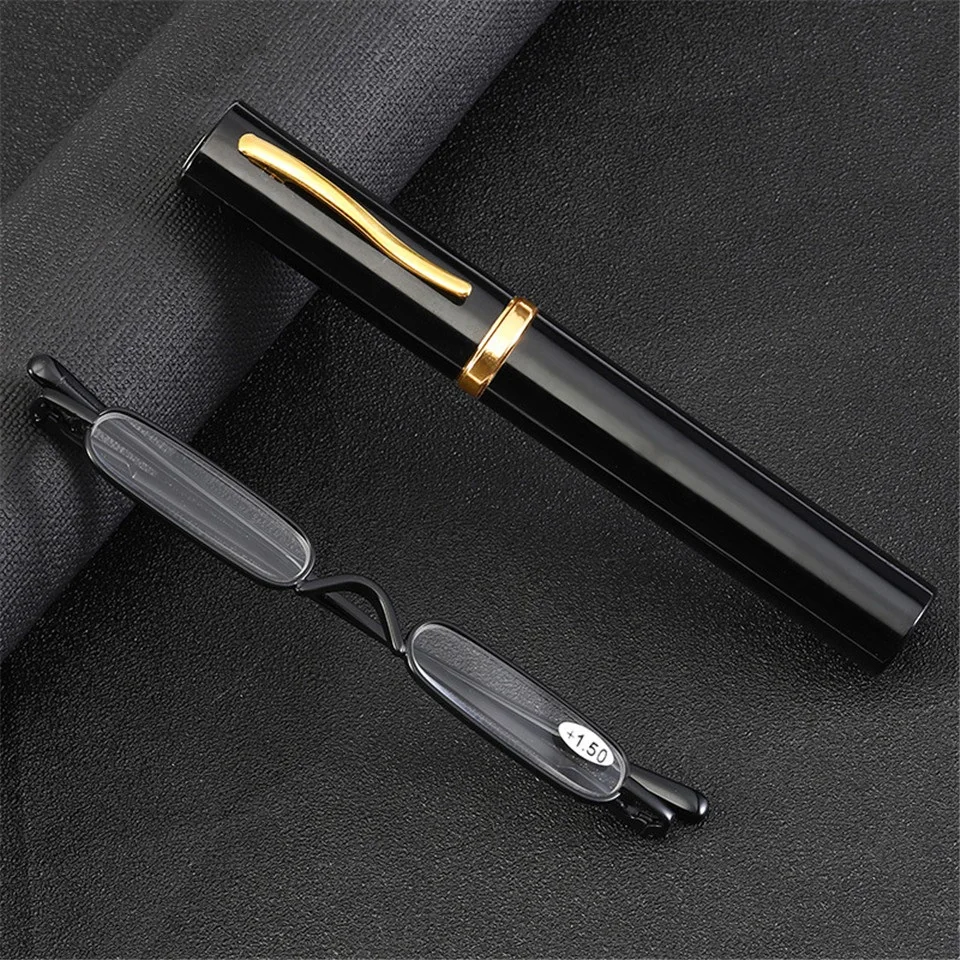 

"wholesale fashion Elegant Pen Reading Glasses Metal Frame Ultra-thin pen reading glass with Portable Mini Box ", 6 colors