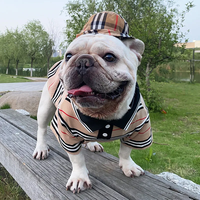 

New fashionable lovely French bulldog clothes striped pet dog polo shirt