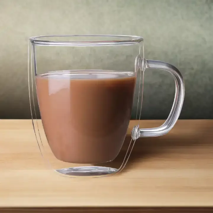 350ml 500ml round bottom thickened high borosilicate double-wall insulated tropical handle coffee glass cup