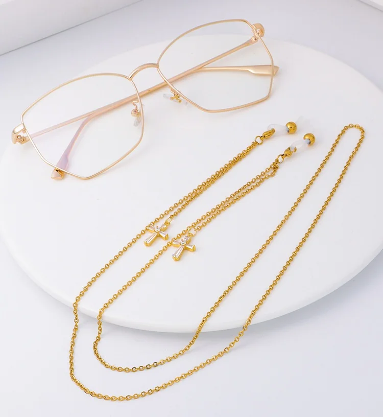 

Cross Crystal Link Chain Jewelry Making Gold Plated Stainless Steel Glass Beaded Chain For Ladies Wholesale
