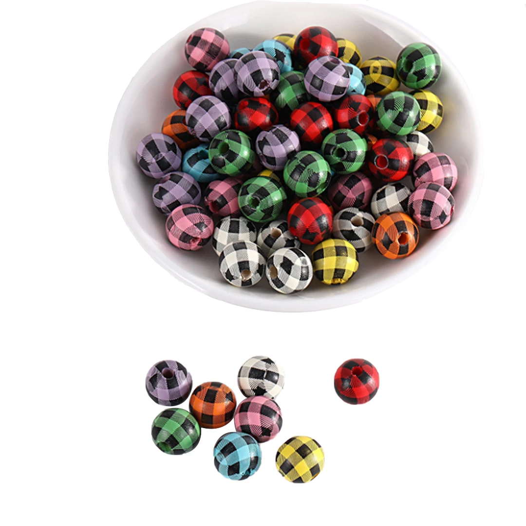 

Loose Plaid Wholesale Wood Bead Natural customize lotus good wooden beads multi-color round beads  for DIY