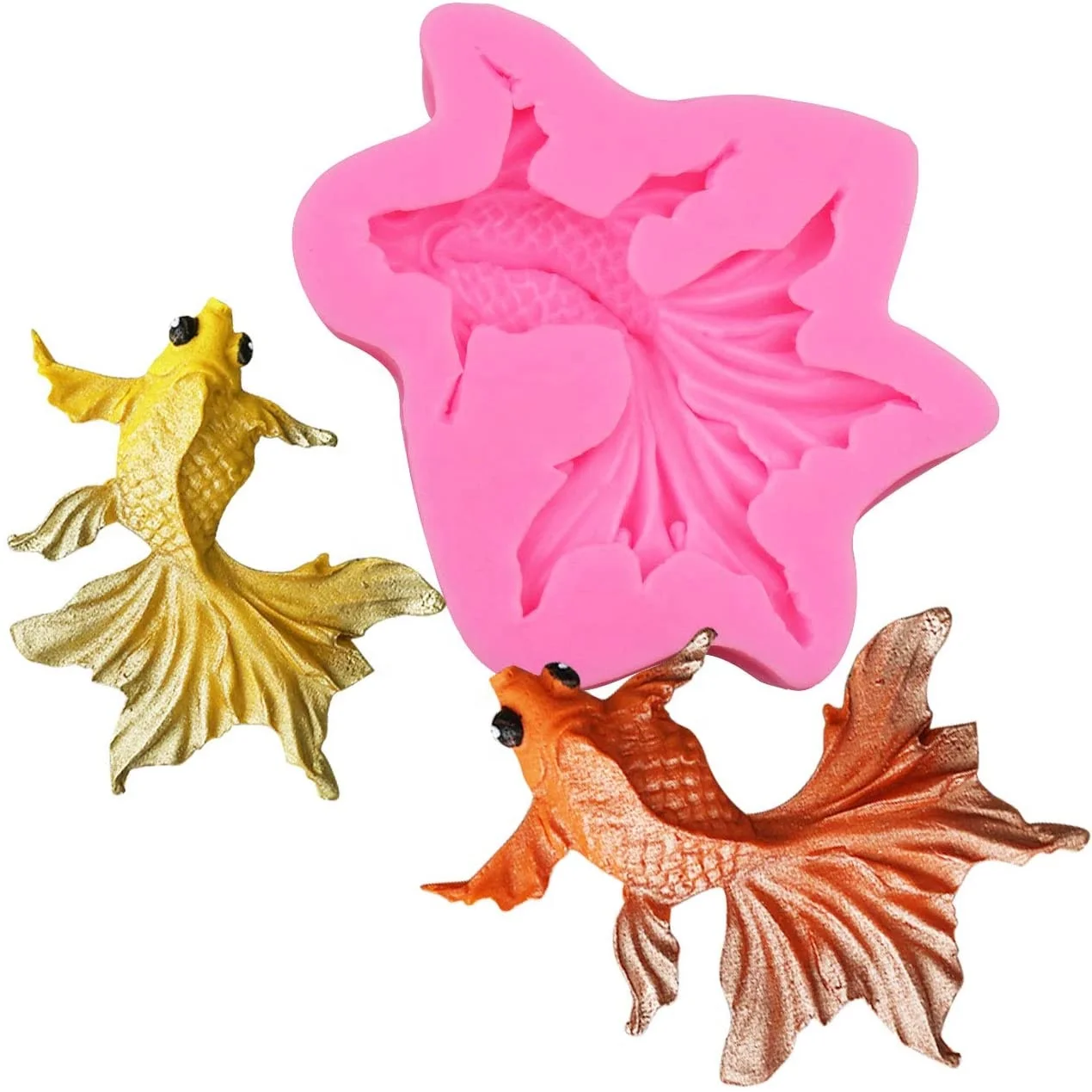 

3D Goldfish Fondant Carp Fish Sugar Craft Silicone Mold for Cake Cupcake Decoration Gum Paste Polymer Clay Soap Candy Boys Girl, Pink