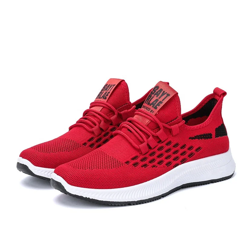 

2021 trendy fashion new lace-up casual spring and autumn flying woven sports shoes breathable fashion men's running shoes, White,black,red