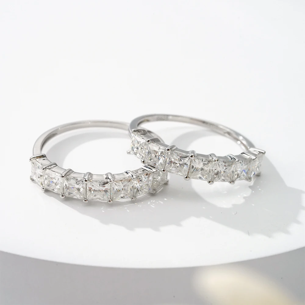 Luxury Silver Ring Jewelry 3.5mmm Princess Eternity Synthetic Moissanite Silver Women Ring