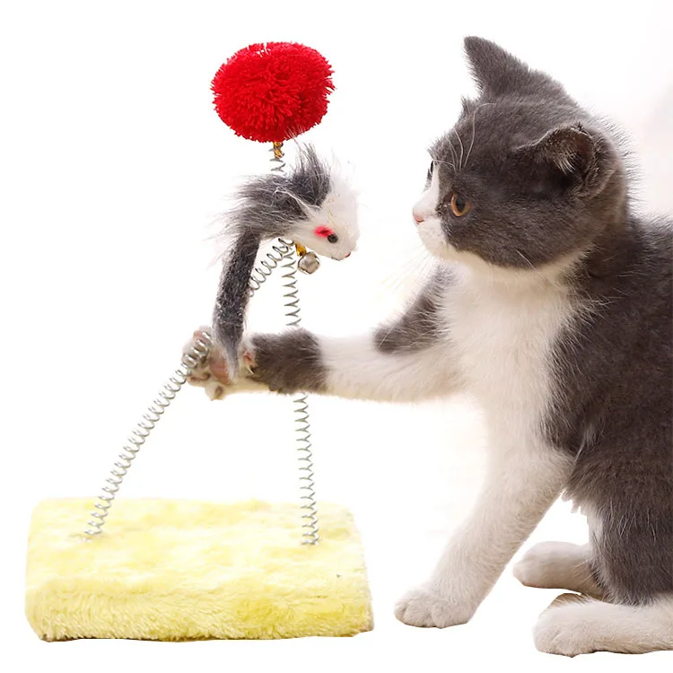 

High Quality Interactive Cat Spring Toy, Pink, yellow, blue