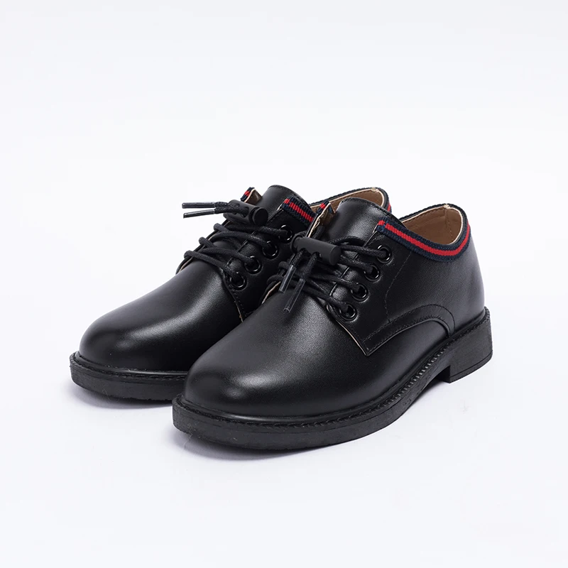 
2020 kids office dress real leather black school children leather shoes with shoelace 