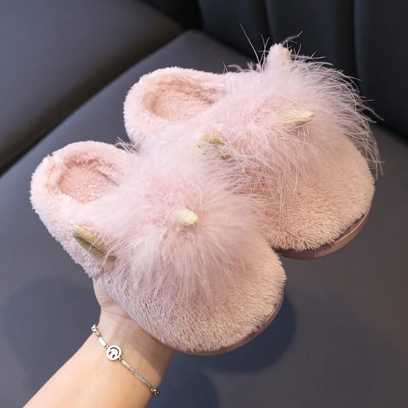 

Autumn and winter children's cotton slippers cute cartoon Unicorn indoor home baby cotton shoes 3-6 years old