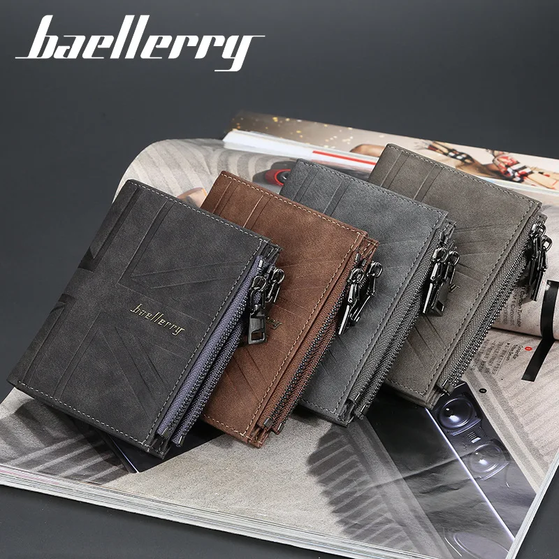 

Newest Baellerry DR056 men's fashion card holder vertical coin purse short double zipper wallet