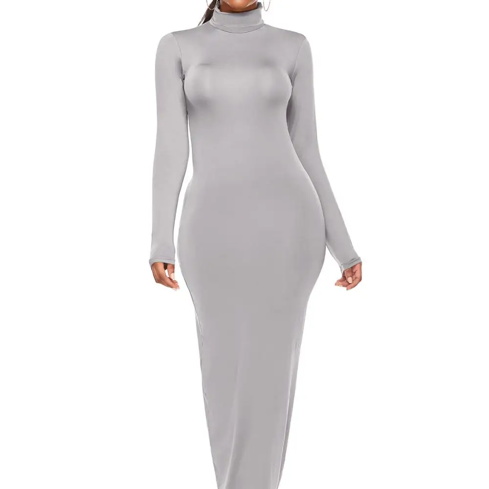 

Fashion solid color long dress Long sleeve stretch slim high neck dress women's clothing formal women's clothing capris, Customized color