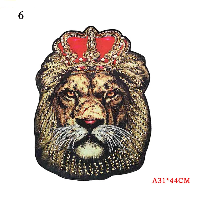 

Hot selling clothing accessories sequins embroidered lion's head crown sequins embroidered wolf head cloth patch