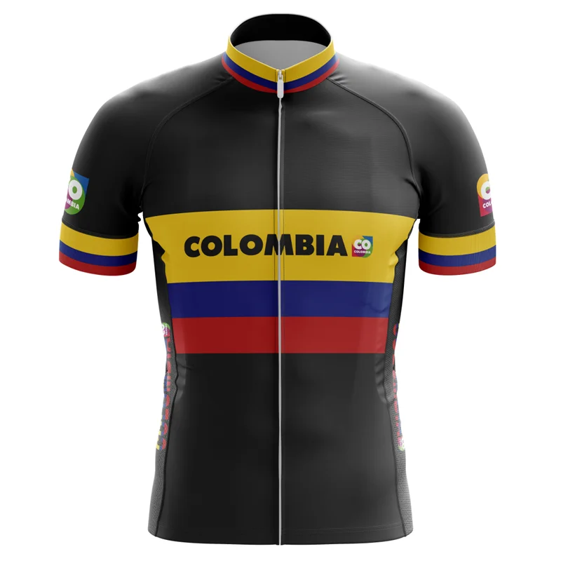

HIRBGOD TYZ529-01 for COLOMBIA Flag Clothes Short Sleeve Men's Outdoor Bicycle Jersey Cycling Clothes Bike Tops cycling wear, Black