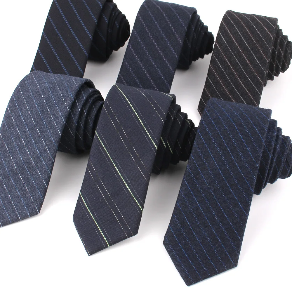 Black Navy Blue Stripe Ties Wool for Men Slim Narrow 5.5cm Wool Mens Business Personalized Neckties Business Wedding