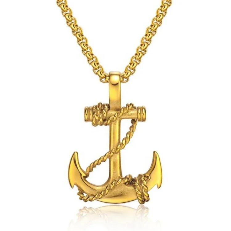 

Hot Selling Ship Anchor Cross Pendant Cool Titanium Stainless Steel Men Necklace, Black/golden/silver