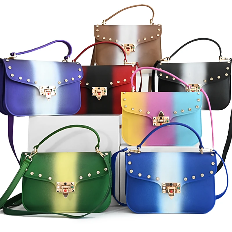 

Rivet Handbags Ladies Luxury Designer Multicolor Silicone Square Matte Messenger Bag