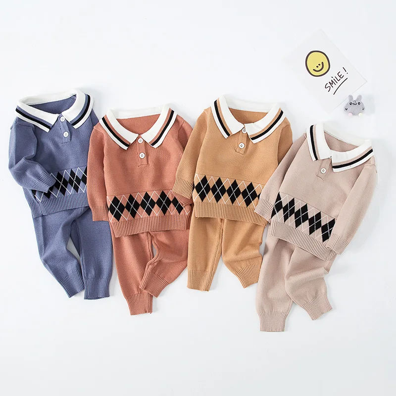 

New Kid Clothing Set Baby Warm Long Sleeved Knit Sweater and Pants Unisex Kids Boys Korean Baby Cotton Kintting Clothing Sets