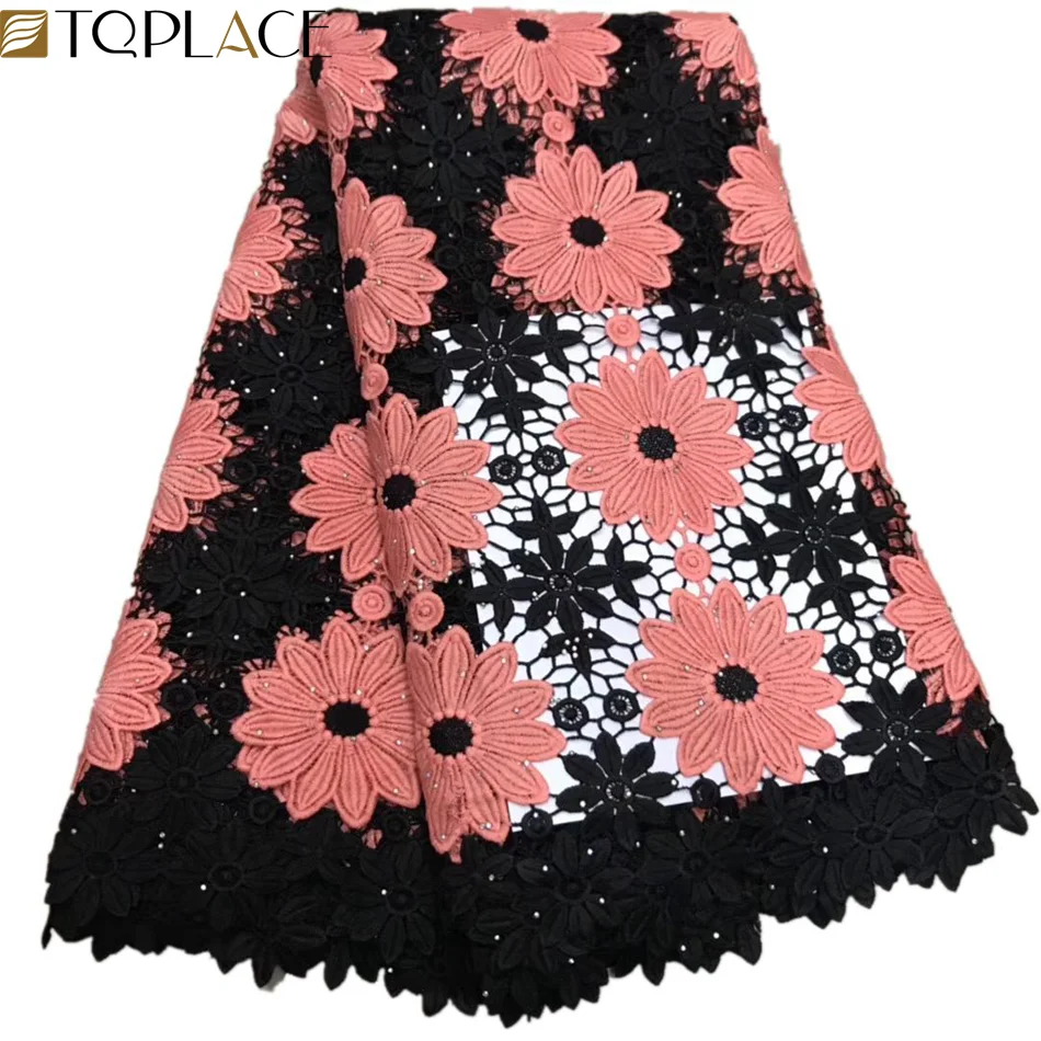 

peach and black color african cord lace fabric latest guipure lace for dressing, Peach,black,green,white,red,yellow