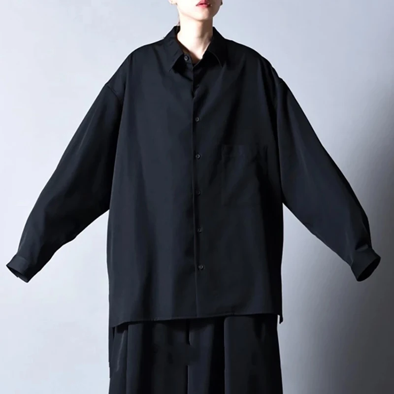 

Men's long sleeve shirt Casual Korean Fashion Men's Shirt Long Split Shirt Short Front And Long Back Simple