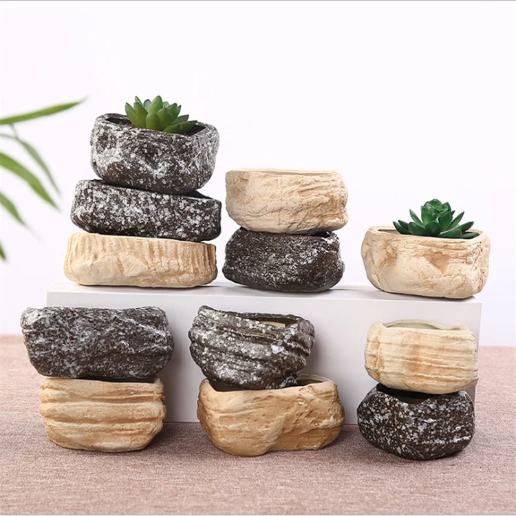 

Creative retro Ceramic Small Succulent Planter Pot with Drainage/Terracotta Pots/Stone planter pots, Accept customized color