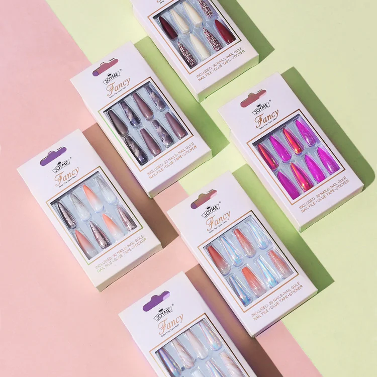 

Vendor Custom Private Label Ballerina False long French Fake Coffin Press On Nails Tips Set Kit, Designer
