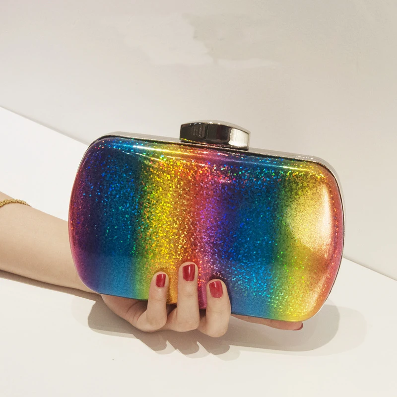 

2020 All-match Rainbow Color Bag Laser PU Clutch Gradient Color Women Hand Bag, Picture