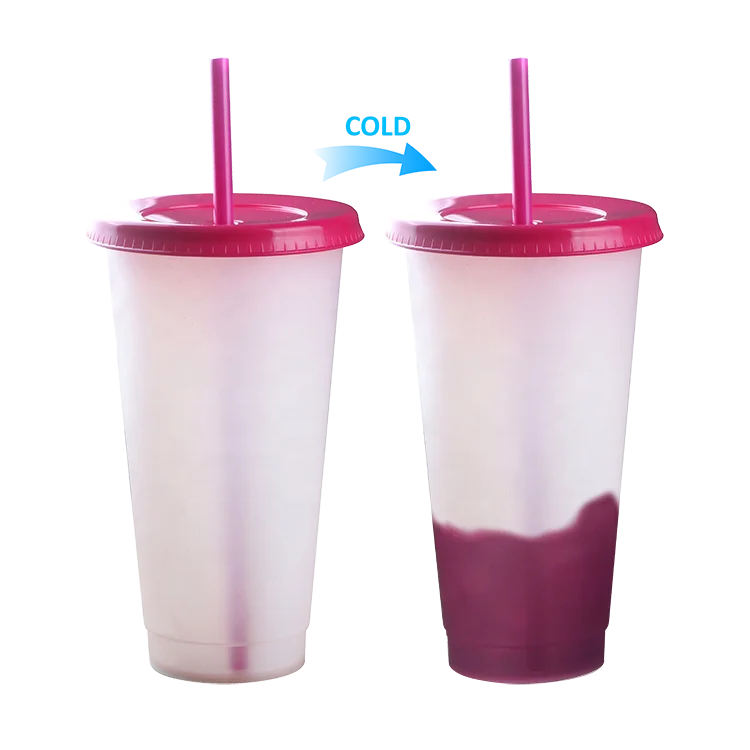 

24oz Reusable Bubble Tea Boba Cold Color Changing Cup With Lids And Straws, Customized