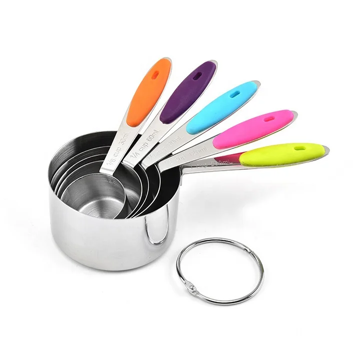 

Hot Sale Kitchen 5pcs Nonslip Handle Stainless Steel Measuring Cup Set