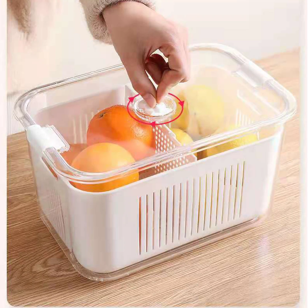 

Fresh Vegetable Fruit Storage Containers with Vents Stay For Refrigerator Fridge Organizer Bins Draining Crisper With Strainers, White or gray