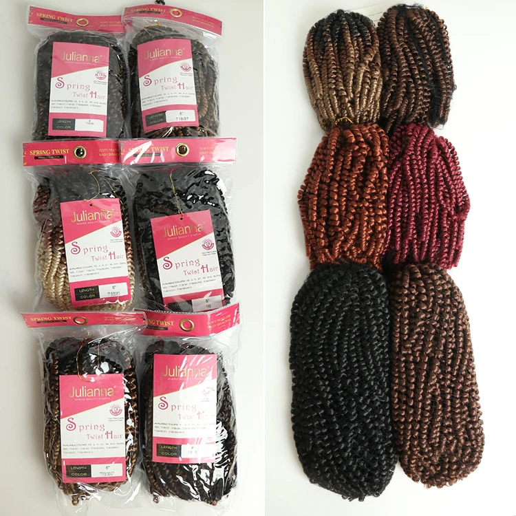 

Julianna 8" 12" spring twist wholesale crotchet braiding blue burgndy red 12 inches 18 inch spring twist hair