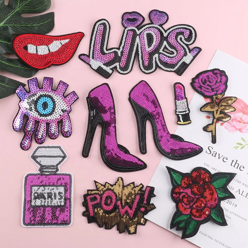 

Perfume Bottle Letter Sequin Patches Designer Inspired Custom Iron On Sequin Patch