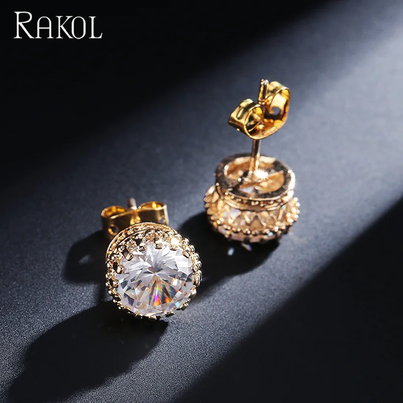 

RAKOL E056 Simple single zircon diamond earrings small silver gold diamond earrings for man, As picture