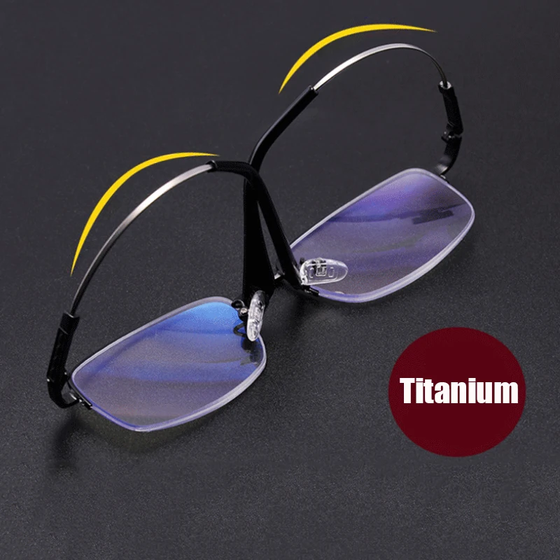 

Memory Titanium Multifocal Reading Glasses Progressive Bifocal Anti Blue Ray Presbyopic Glasses Half Frame Men Women