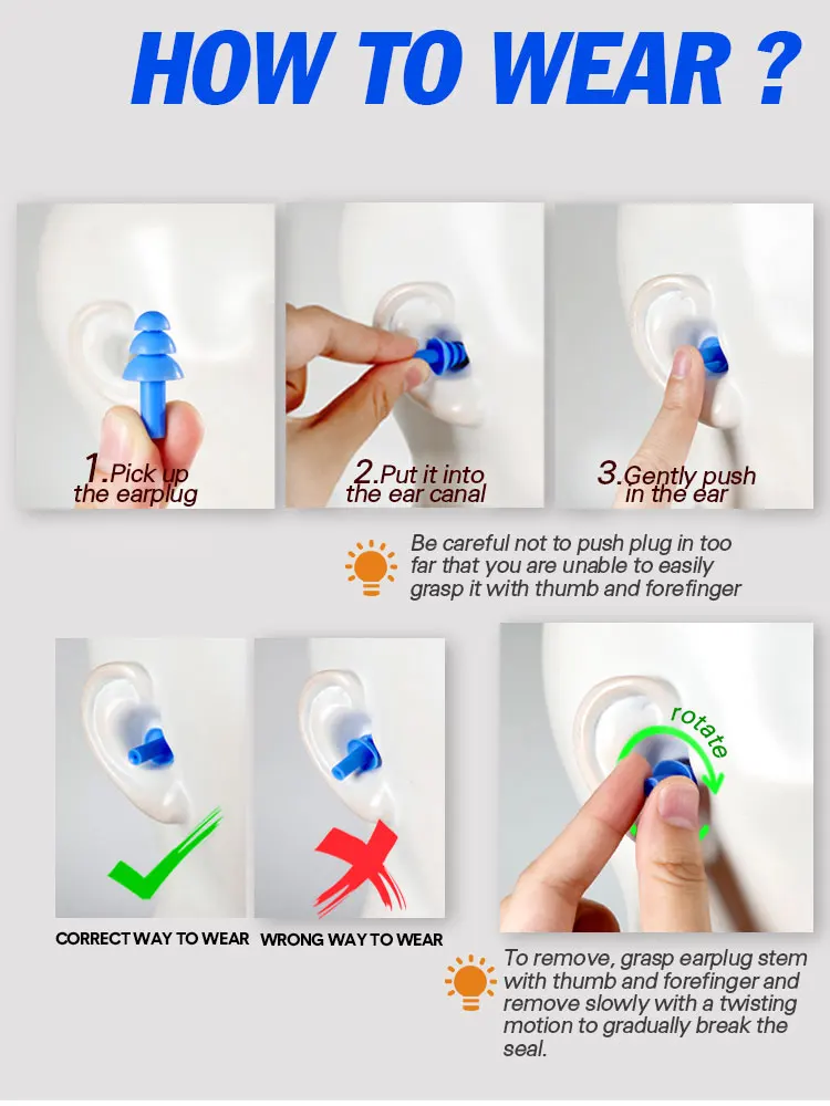 Bulk Reusable Waterproof Soundproof Swimming Silicone Earplugs Ear Protection Safety Hat Ear