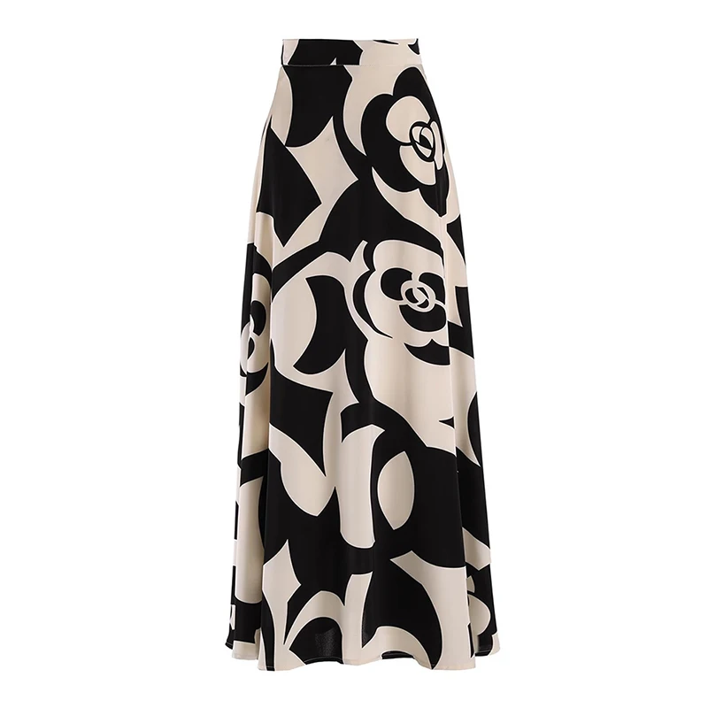 TWOTWINSTYLE Casual Simple Skirt Printed High Waist Folds Patchwork Zipper Long Skirts For Women