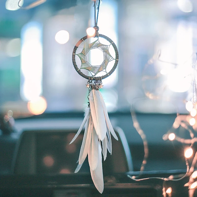 

Artilady Mini 38cm Dream Catchers Hanging Car Kids Nursay Room Decoration Indian Style Feathers Pendants Bag Key Chains