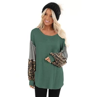 

Women Leopard and Striped Color Block Long Sleeve Tee Tunic Comfy Stripe Round Neck Boho Tops