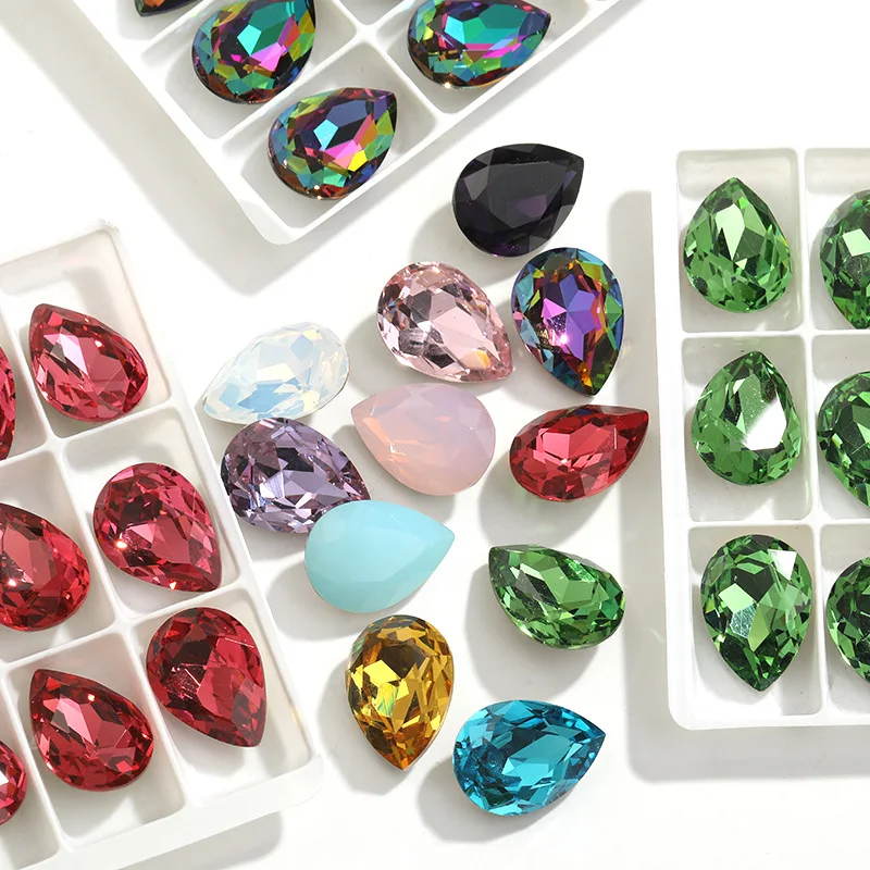 

JC Multi size and colors wholesale crystals stones point back glass drop shape fancy stones for jewelry