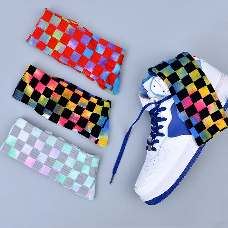 

New Fashion Tie-dye Plaid Men Women Socks Colorful Fluorescence HipHop Skateboard Funny Happy Girls Sockings, Customized color