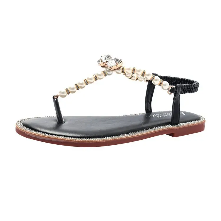 

Fashion women summer outdoor beach pearl white black flat shoes bohemia toe thong jelly shoes lady sandal, As picture and also can make as your request