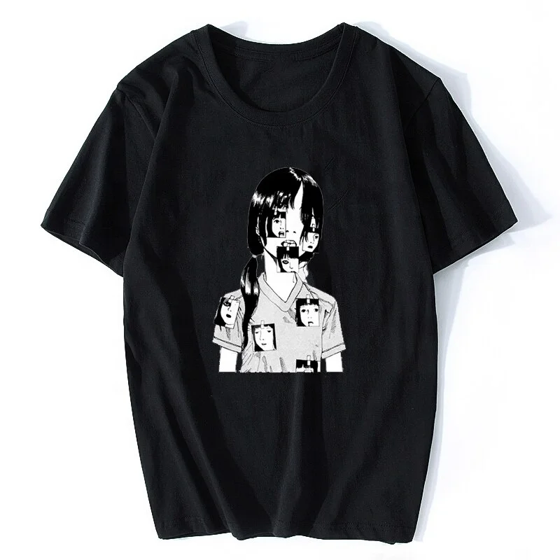 

Horror Manga Junji Ito T Shirts for Men Shintaro Kago Girl Anime Shirt Tops Men's Cotton Short Sleeve Clothes Male wholesale