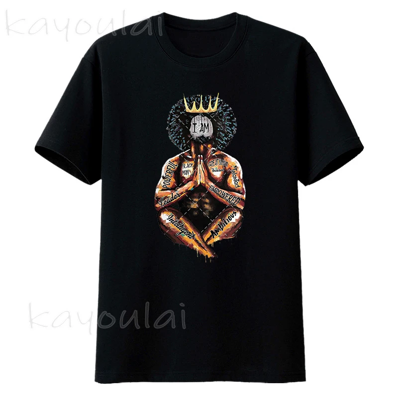 

Hot Sale I am Black Man Print Black King T Shirt Men Vintage Graphic Tees Men Black History Tops
