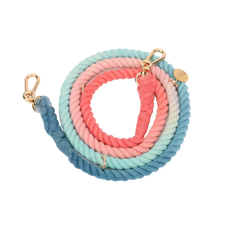 

Wholesale custom handmade double-ended pet gradient cotton rope dog leash, 7 colors