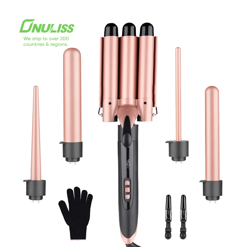 

Fast Heating Hair Wand Curler Waver Curling Iron 5 in 1 Curling Wand Set with 3 Barrel Hair Crimper for Women