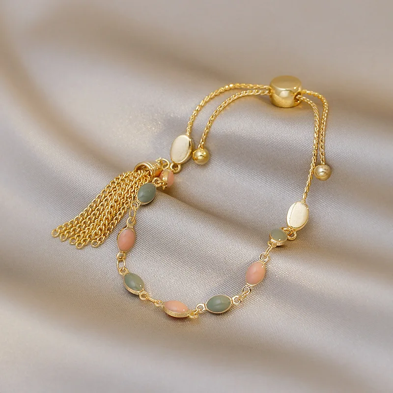 

Pink Oil Dripping Bracelet French Retro Bracelet Ins Korean Fashion Designers Friendship Bracelet Student Girlfriend gift, Gold
