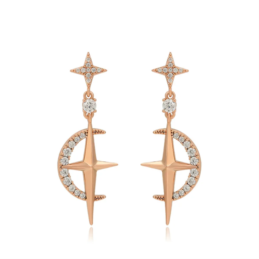 

A00711799 Xuping Jewelry Fashion High Design Moon Cross Pendant Set with Diamond and Rose Gold Synthetic CZ Earrings