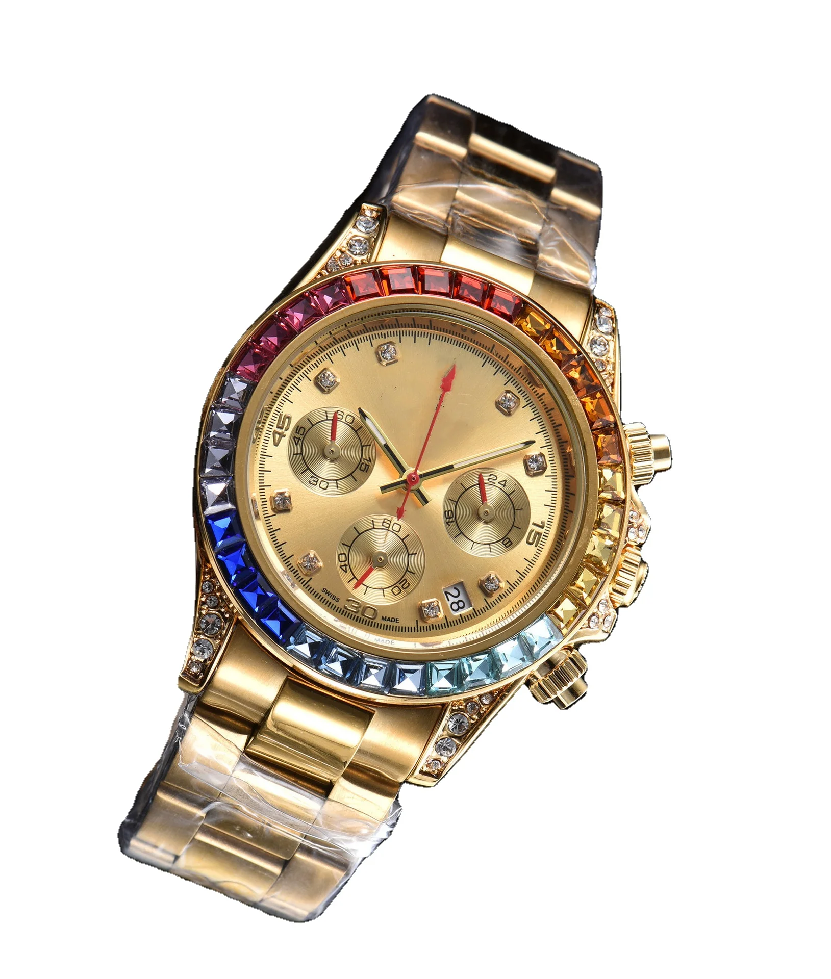 

Fashion Quartz Luxury Gold Baguette Diamond Iced Out Watch For Men